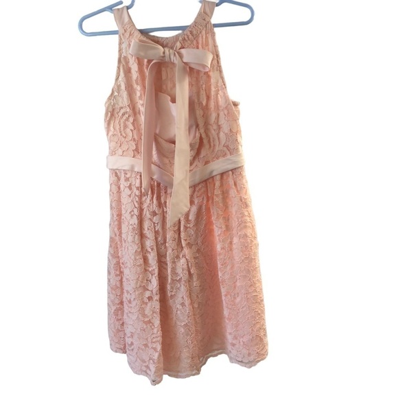 Davids Bridal Sleeveless Lace Dress Girl 6 Pink Lined Modified Halter - Picture 5 of 10